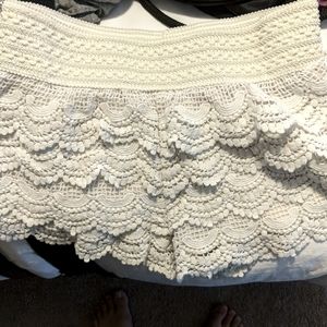 Cream colored crochet shorts